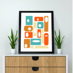 Póster Turquoise Orange Cream Squares Mid-century Modern<br><div class="desc">This fabulous mid century modern art print features various rounded squares and rectangles with offset white circles and ovals,  in a combination of turquoise,  two shades of orange,  and cream. This will make a colorful addition to your home!</div>