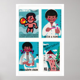 Póster Turquoise & Pink Matchbox Labels Grid Print