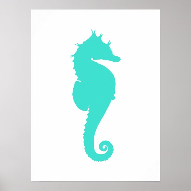 Póster Turquoise Sea Horse on White (Frente)