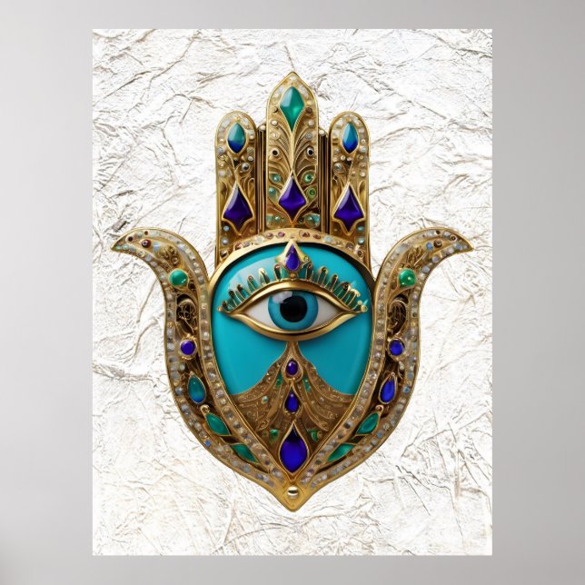 Póster Turquoise Third Eye Hamsa (Frente)