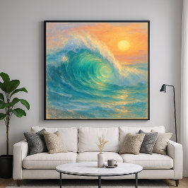 Póster Turquoise Wave - Pastel Painting Style Art