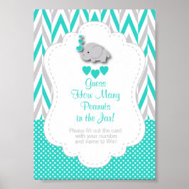 Póster Turquoise, White Gray Elephant Game Instruction