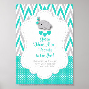 Póster Turquoise, White Gray Elephant Game Instruction