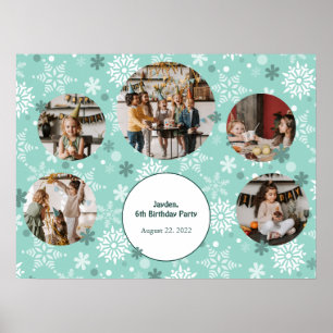 Póster Turquoise Winter Birthday Party Photo Collage
