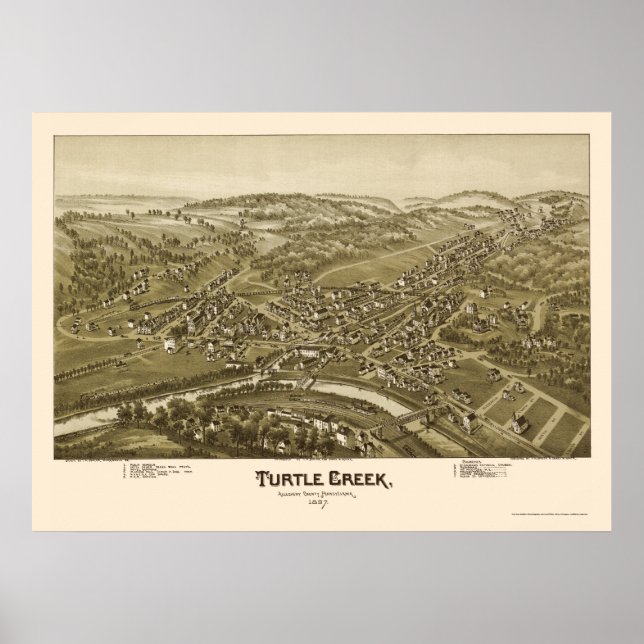 Póster Turtle Creek, PA Panoramic Map - 1897 (Frente)