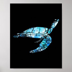 Póster Turtle Dye Watercolor Mar Océano Salvar Planeta Ea