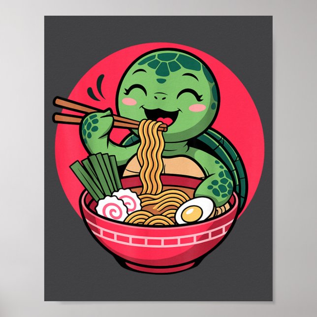 Póster Turtle Eating Ramen Kawaii Turtle Japanese Kawaii  (Frente)