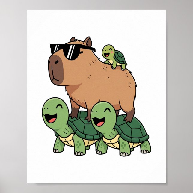 Póster Turtle Rige Capybara, curioso capibara (Frente)