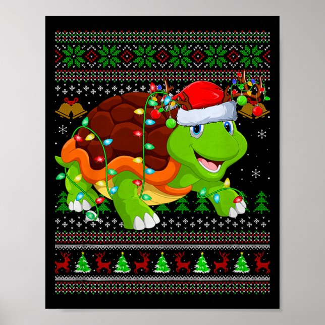 Póster Turtle Ugly Christmas Sweaters Holiday Santa Cute  (Frente)