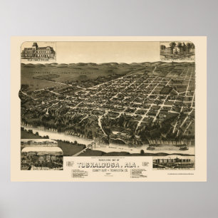 Póster Tuscaloosa, Mapa Panorámico AL - 1887