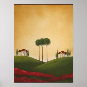 Póster Tuscan Villas and Poppies Print