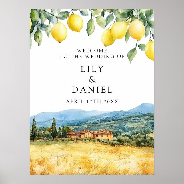 Póster Tuscany Italy Lemons Wedding Welcome Sign (Frente)