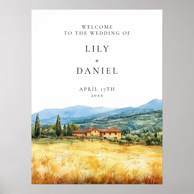 Póster Tuscany Rustic Country Wedding Welcome Sign (Frente)