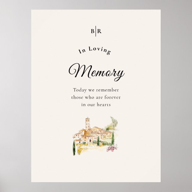 Póster Tuscany Wedding In Loving Memory Sign Poster (Frente)