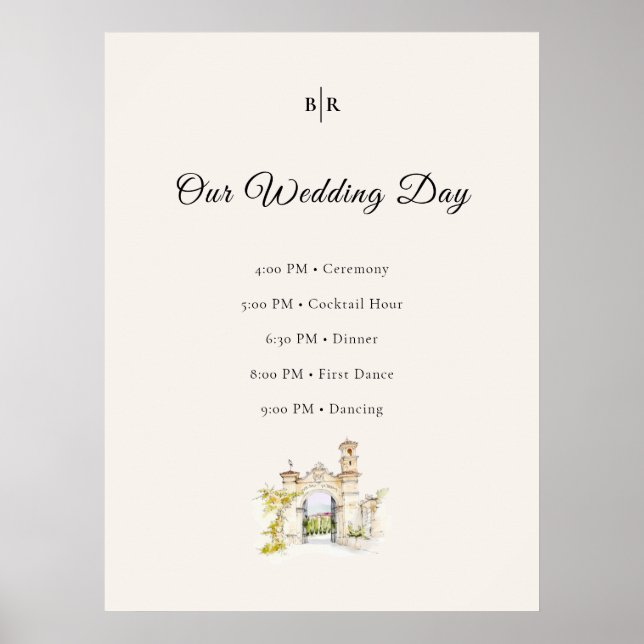 Póster Tuscany Wedding Timeline Poster Order of Events (Frente)