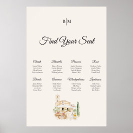 Póster Tuscany Wine Table Wedding Seating Chart Poster