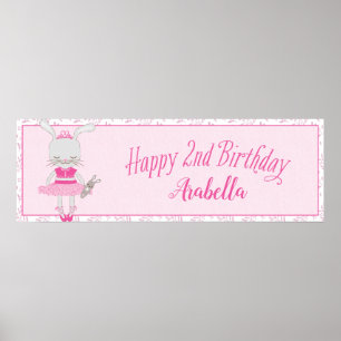 Póster Tutu Cute Bunny Happy 2nd Birthday Personalized