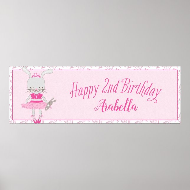 Póster Tutu Cute Bunny Happy 2nd Birthday Personalized (Frente)