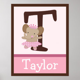 Póster Tutu Cute Elephant Letra & Name Wall Art Poster