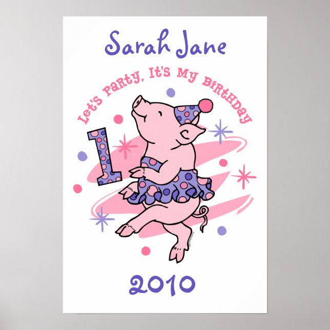 Póster Tutu Piggy primer Poster Personalizado de cumpleañ (Frente)