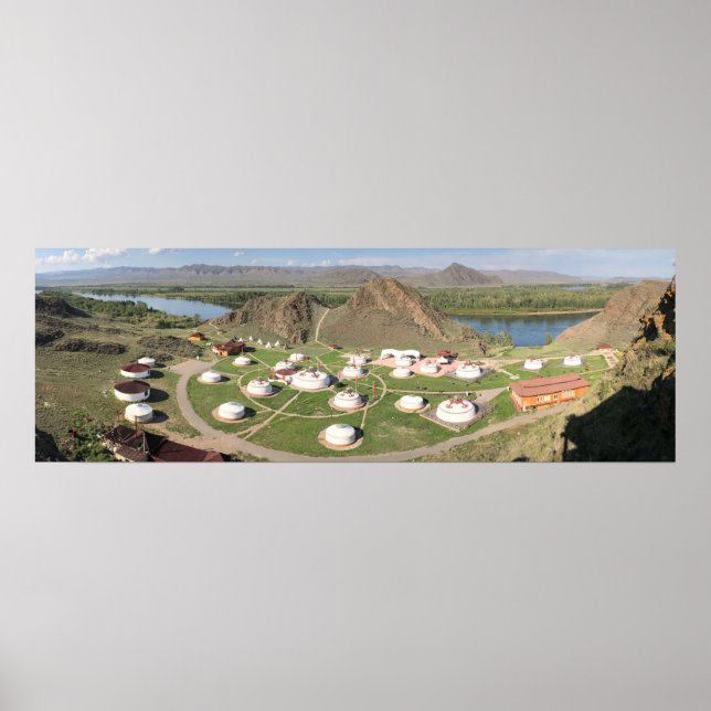 Póster Tuva, Aldyn Bulak, yurtas y poster de las montañas (Frente)