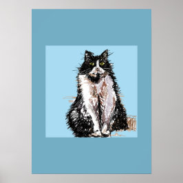 Póster Tuxedo Cat Black White Cats Blue Poster