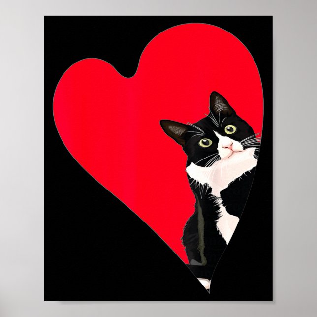 Póster Tuxedo Cat Valentine Heart For Kitten And Animal L (Frente)