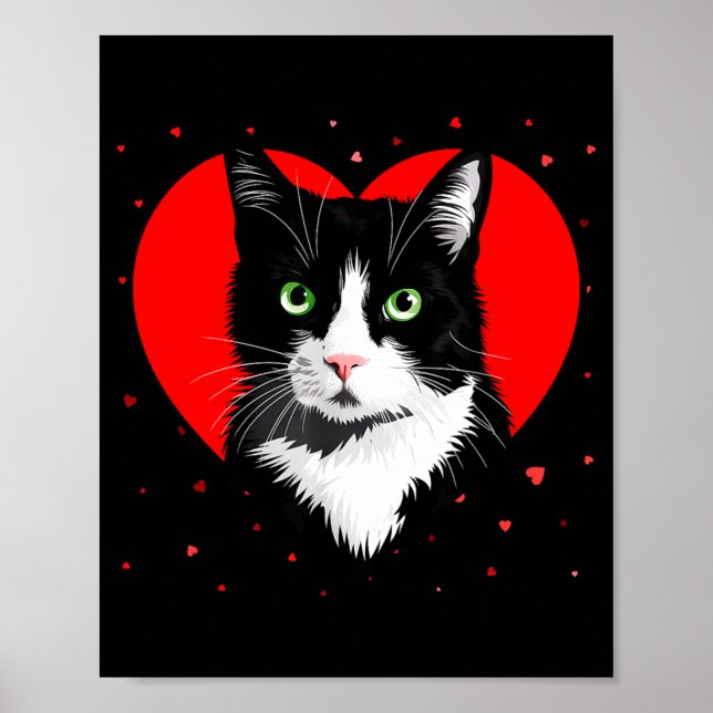 Póster Tuxedo Cat Valentine Heart For Kitten And Animal L (Frente)