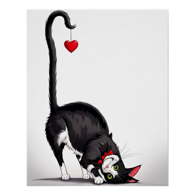 Póster Tuxedo Cat With Dangling Heart (Anverso)