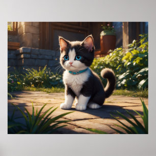 Póster *~* Tuxedo Garden Kitty Cat 5:4 Gatito felino