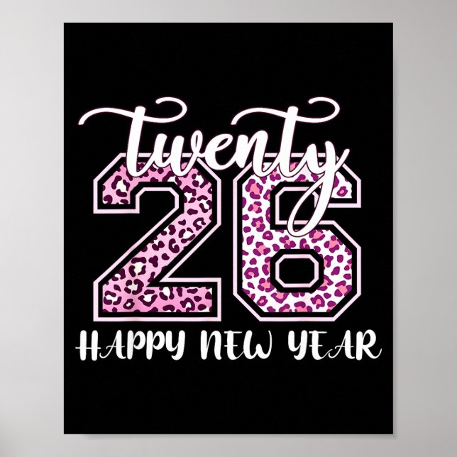 Póster Twenty 26 2026 Happy New Year Leopard Pattern Wome (Frente)