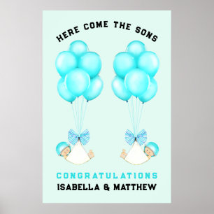 Póster Twin Boy Baby Shower Felicitaciones Poster