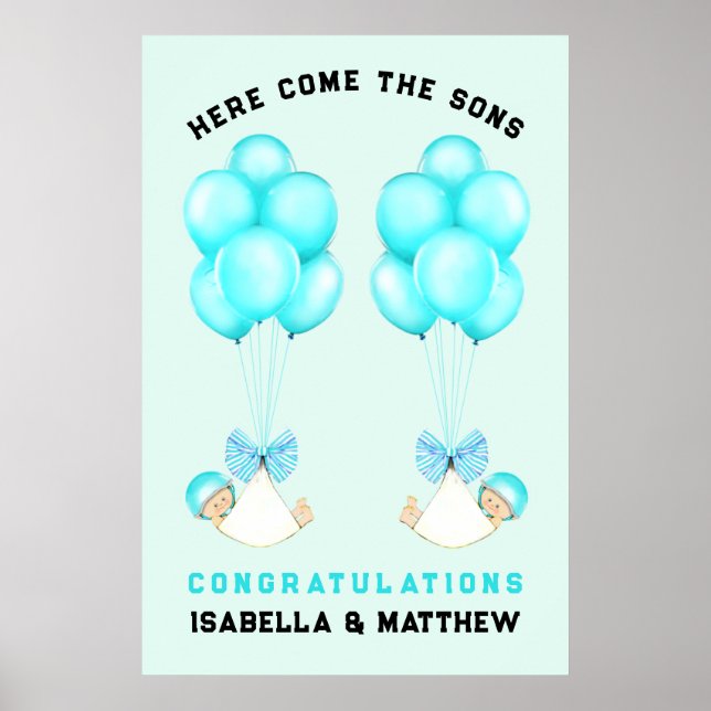 Póster Twin Boy Baby Shower Felicitaciones Poster (Frente)