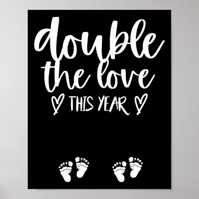 Póster Twin Pregnancy Valentines Day Baby Announcement  (Frente)