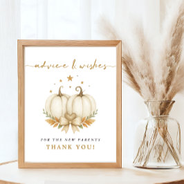 Póster Twin Pumpkin Baby Shower Advice Wishes New Parents