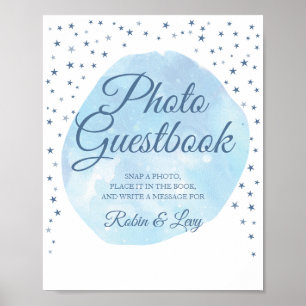 Póster Twinkle Blue Moon Stars Photo Guest Book Sign