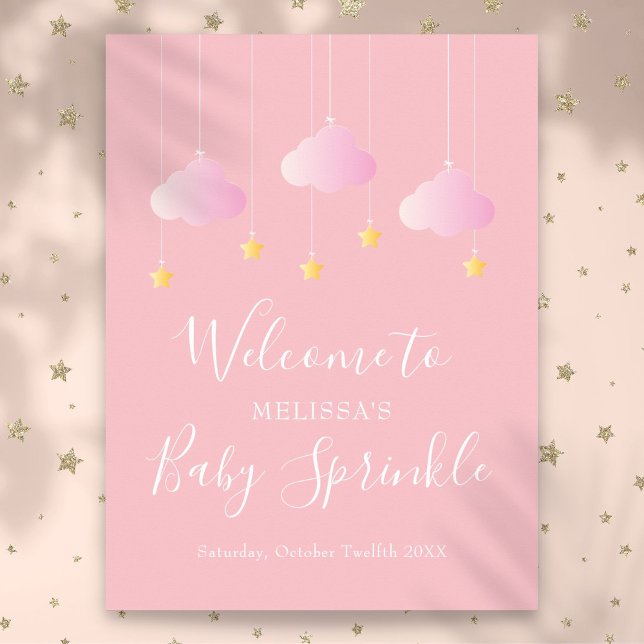 Póster Twinkle Sprinkle Pink Baby Shower Bienvenida (Twinkle Sprinkle Pink Baby Girl Shower Welcome Poster)