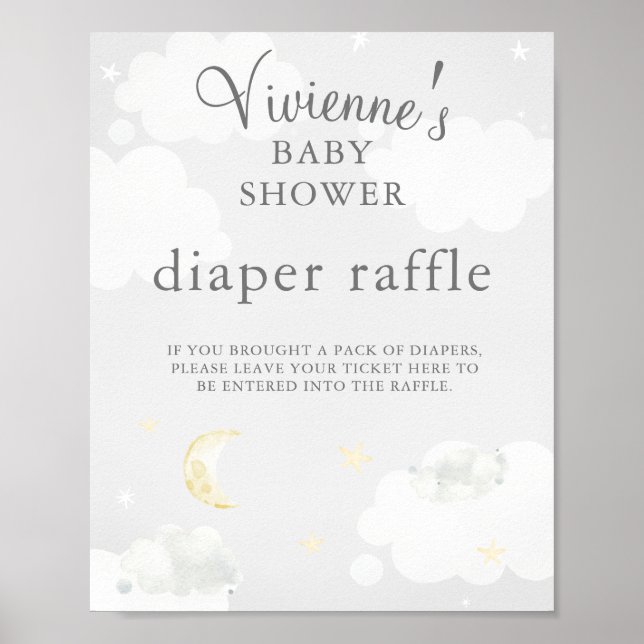 Póster Twinkle Star Gray Baby Shower Diaper Raffle (Frente)