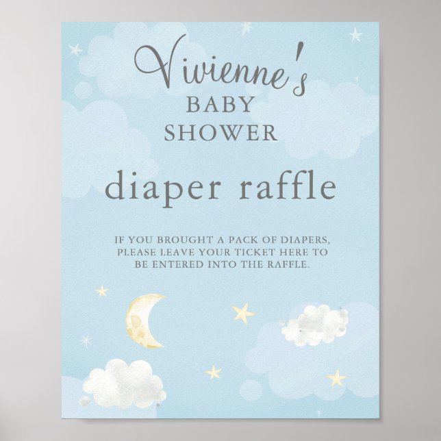 Póster Twinkle Star Light Blue Baby Shower Diaper Raffle (Frente)