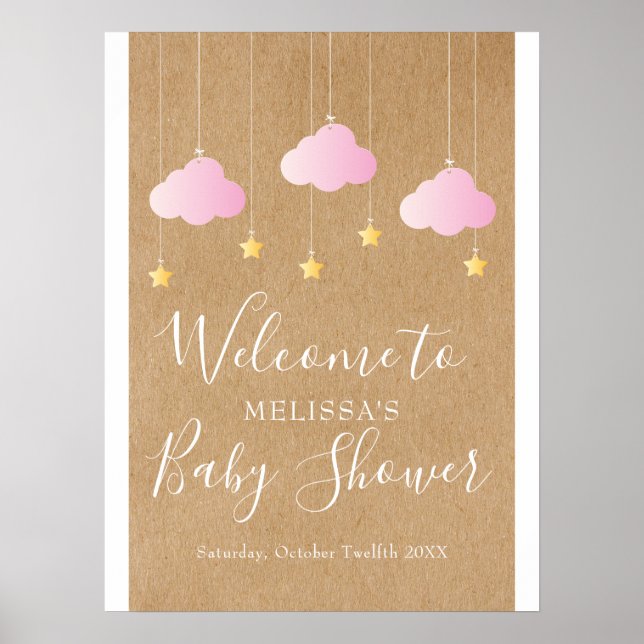 Póster Twinkle Twinkle Baby Girl Shower Boho Bienvenida (Frente)