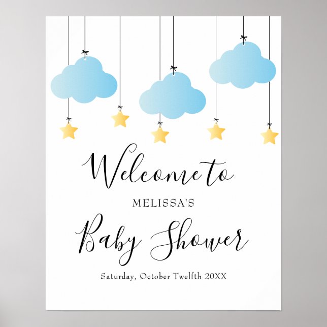 Póster Twinkle Twinkle Blue Boy Baby Shower Welcome SIgn (Frente)