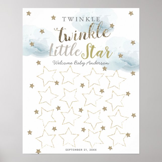 Póster Twinkle Twinkle Little Star Blue Guest Book Rótulo (Frente)