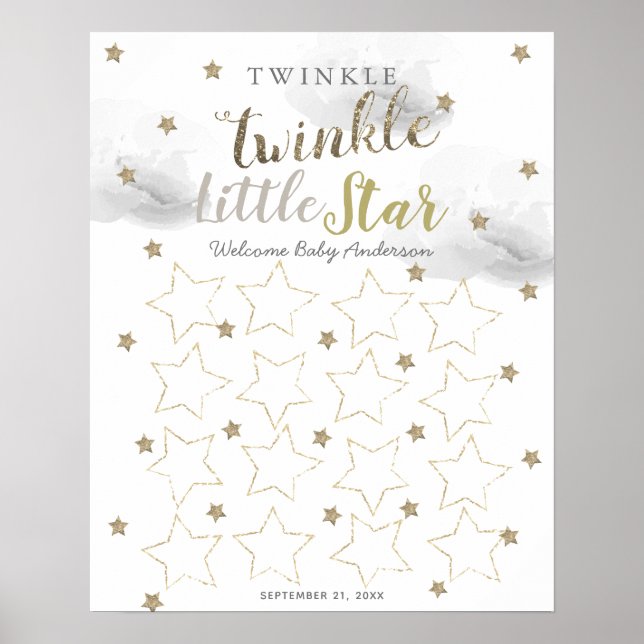 Póster Twinkle Twinkle Pequeña Estrella Gris Rótulo del l (Frente)