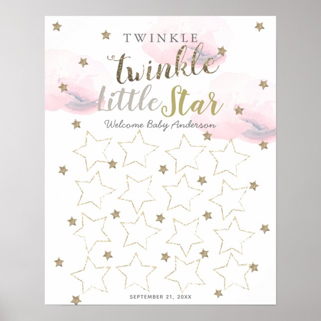 Póster Twinkle Twinkle Rótulo del libro de invitados de e (Frente)