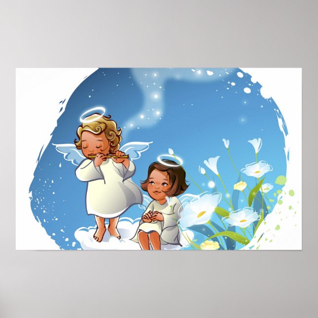 Póster Two angels sitting on the clouds (Frente)