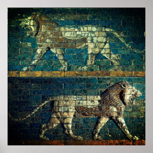 Póster TWO BABYLONIAN LIONS Antique Assyrian Art  (Frente)