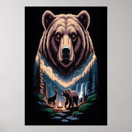 Póster Two bears in the forest dark