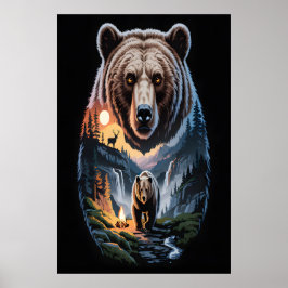 Póster Two bears in the forest dark 2