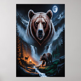 Póster Two bears in the forest dark 4
