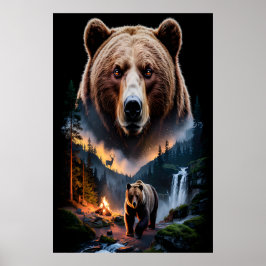 Póster Two bears in the forest dark 5